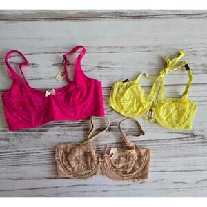 🌈 Victoria's Secret Vibrant Lace Bra Set - Fuchsia, Lemon, Nude